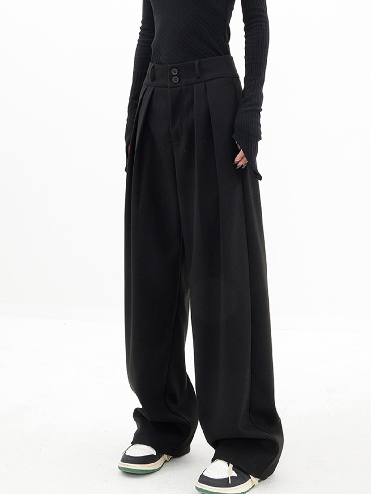 Double Buttons Wide Leg Dress Pants