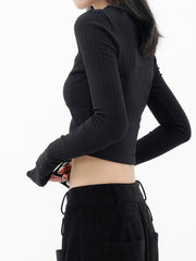 Textured Long Sleeve Crop Shirt