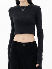 Textured Long Sleeve Crop Shirt