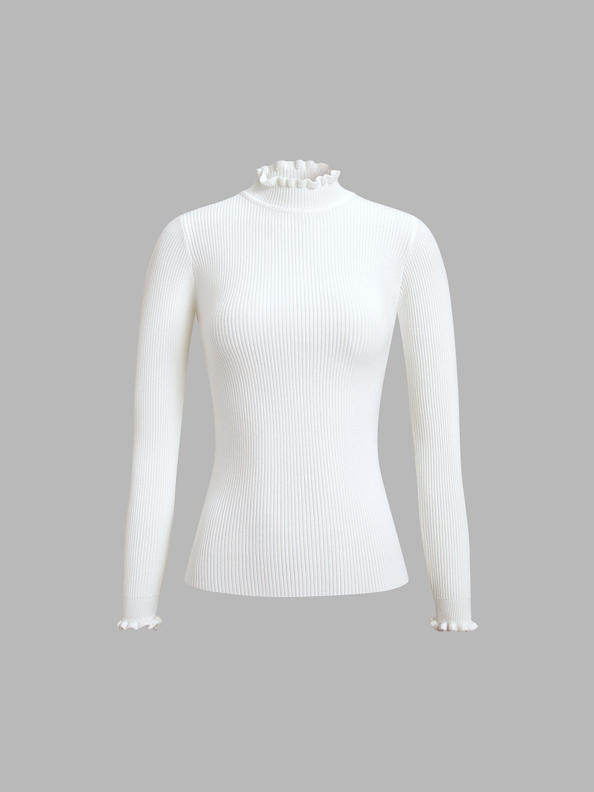 Ribbed Frilly Mock Neck Knit Top