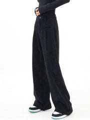 High Waist Button Baggy Wide Leg Pants