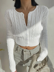 Textured Button Up Cropped Cardigan