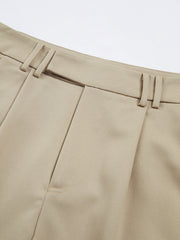 High Waisted Knee Length Pleat Front Trouser Shorts