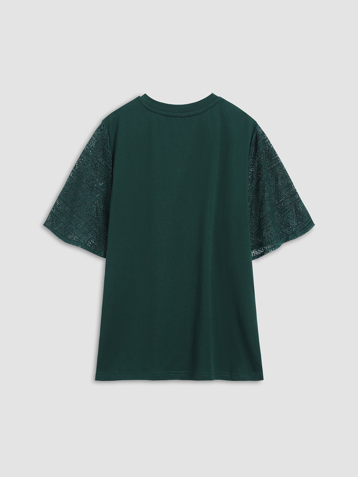 Emerald Green Contrast Lace Flutter Sleeve T-Shirt