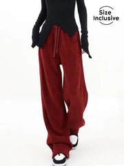 Ruby Drawstring Ribbed Baggy Wide Leg Pants