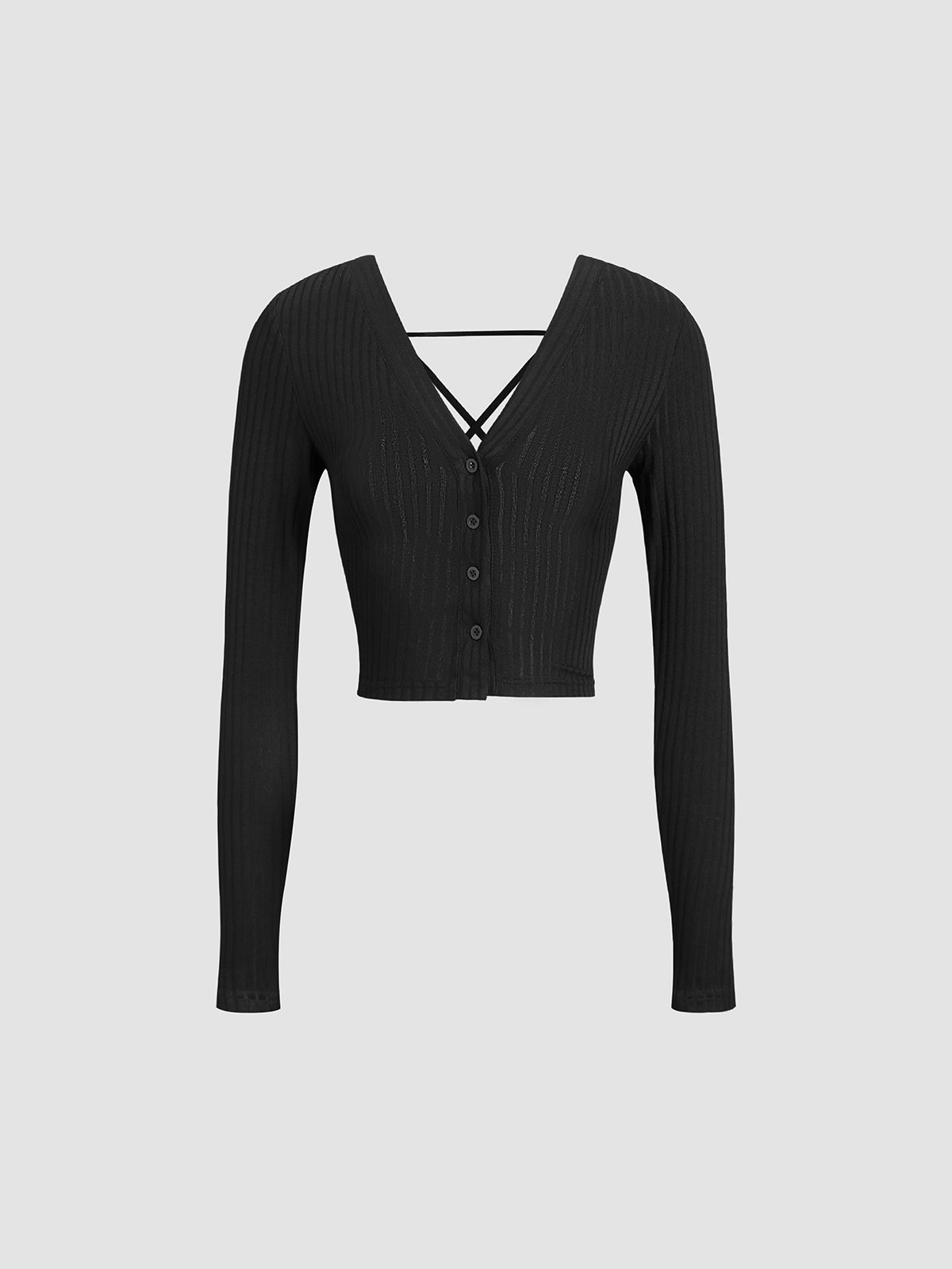 Back Cross V-Neck Long Sleeve Shirt