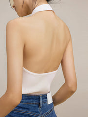 Textured Halter Open Back Bodysuit