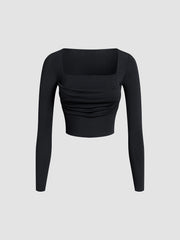 Square Neck Ruched Long Sleeve Crop Shirt