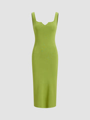 Solid Square Neck Bodycon Midi Dress