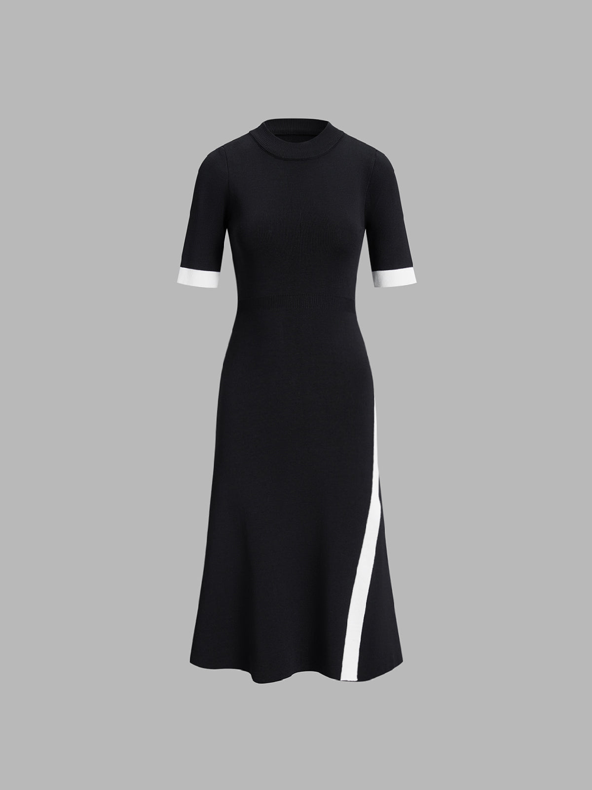 Contrast Trim Slit Knit Midi Dress