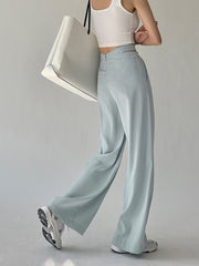 Pleated V Waist Flowy Wide Leg Pants