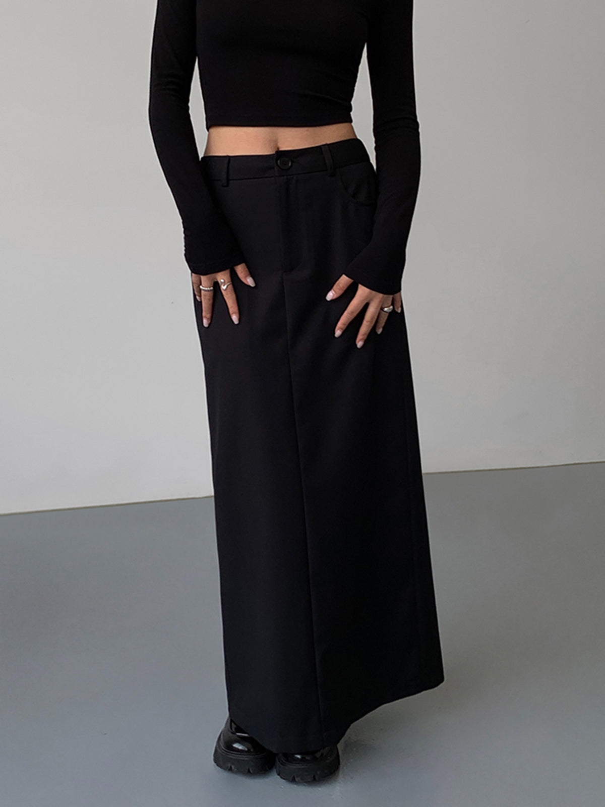 Leisure Solid Slit Long Skirt