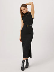 Opening Night Slit Mock Neck Long Dress