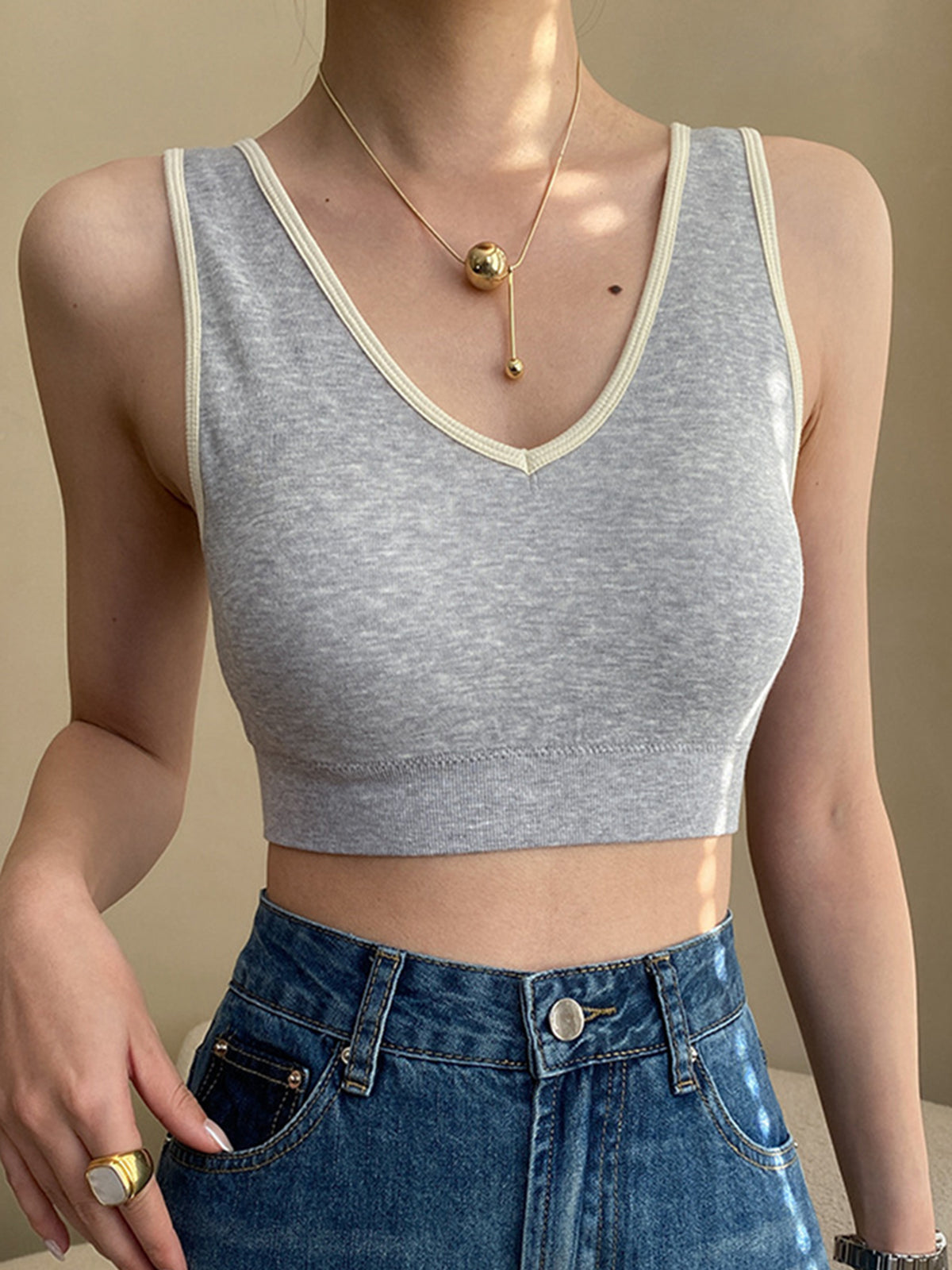 V-Neck Padded Crop Tank Top