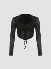 Mesh Long Sleeve Corset Crop Shirt