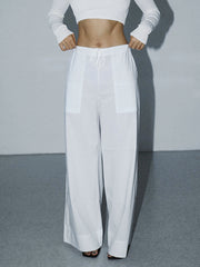 White Semisheer Parachute Cargo Wide Leg Pants