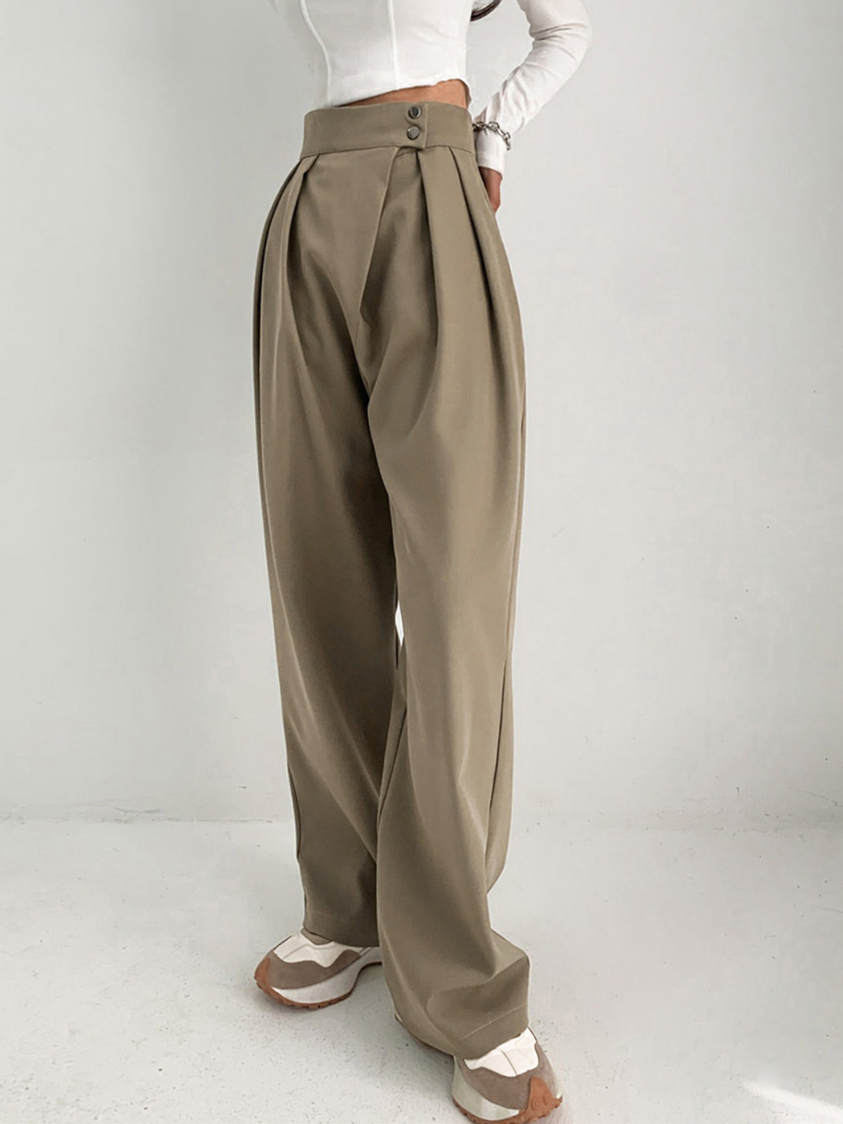 High Waisted Pleat Front Dress Pants