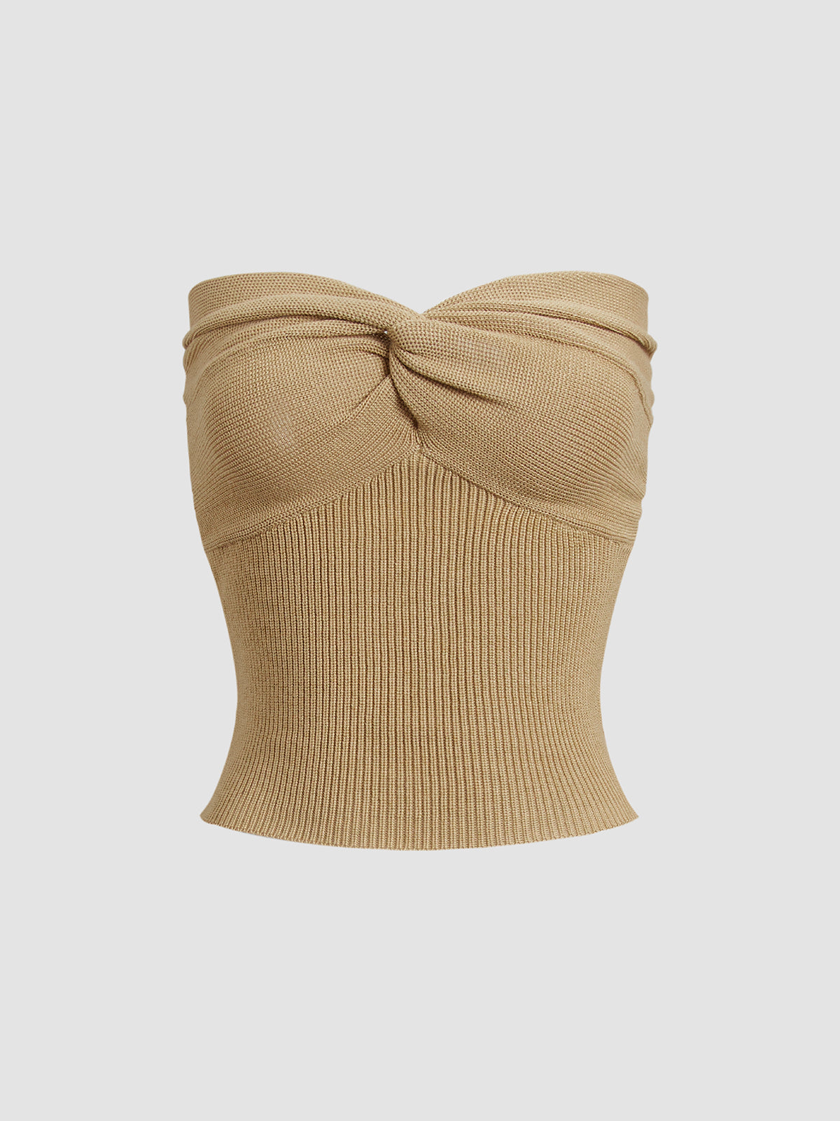 Sweetheart Twist Ribbed Crop Tube Strapless Top