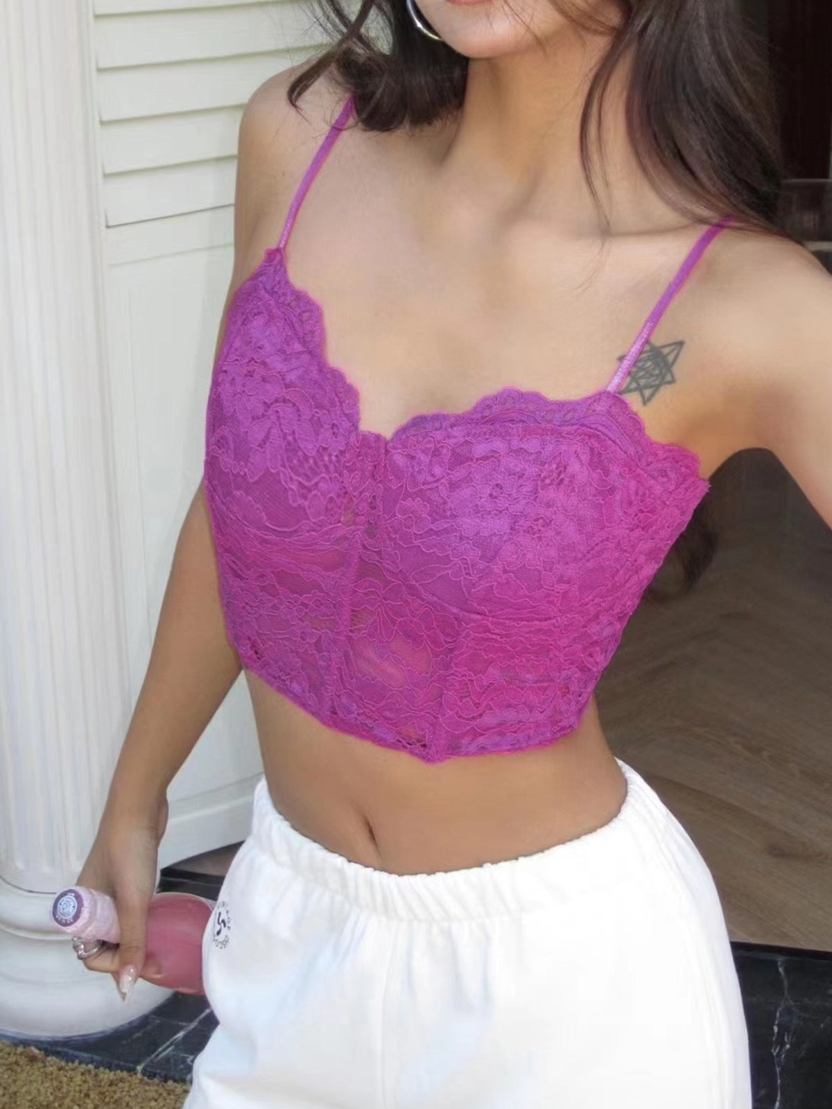 Lace Adjustable Strap Corset Crop Top