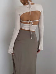 Halter Tie Back Two Piece Shrug Crop Top