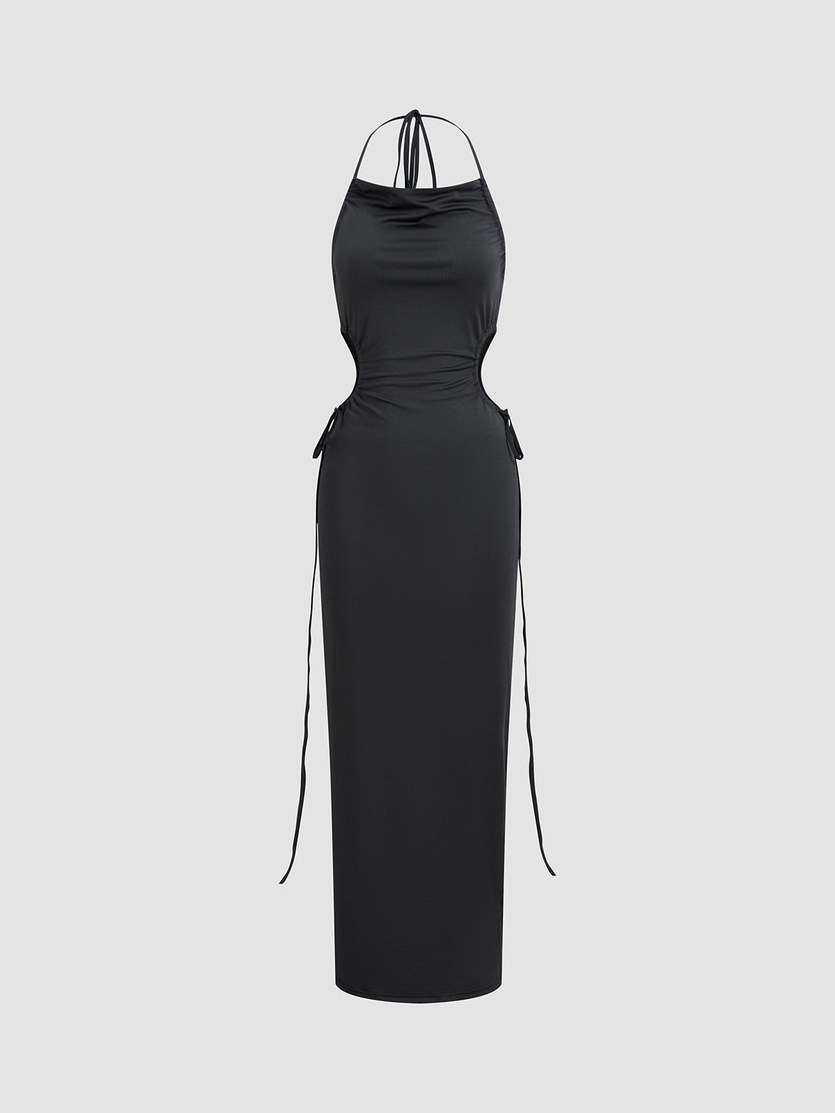 Open Back Drawstring Halter Waist Cutout Long Dress