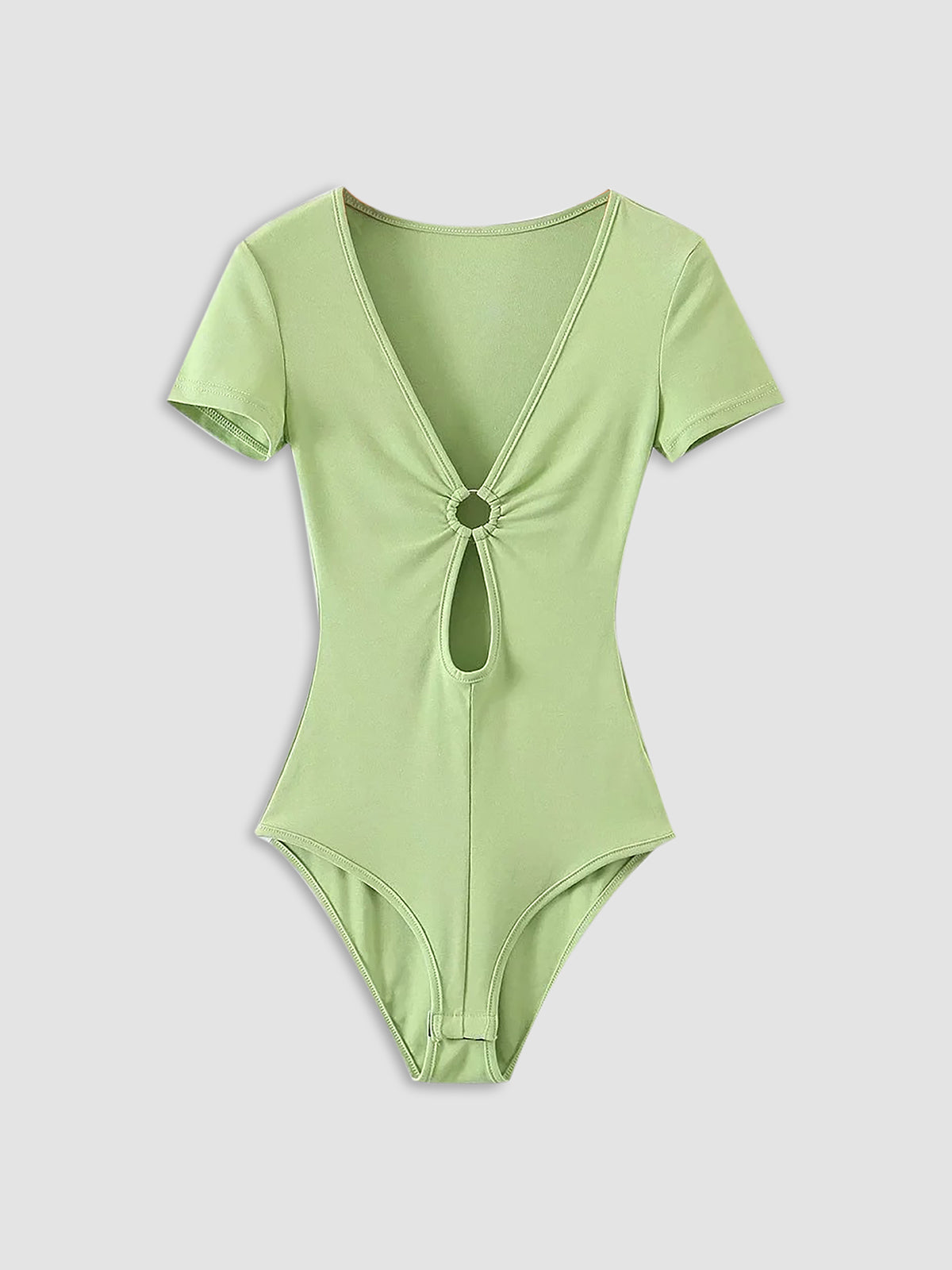 Solid V-Neck Keyhole O-Ring Bodysuit