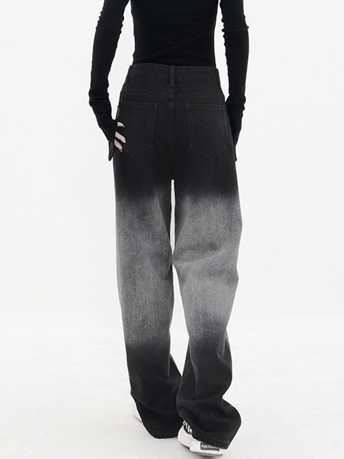 Gradient Black Denim Wide Leg Boyfriend Jeans