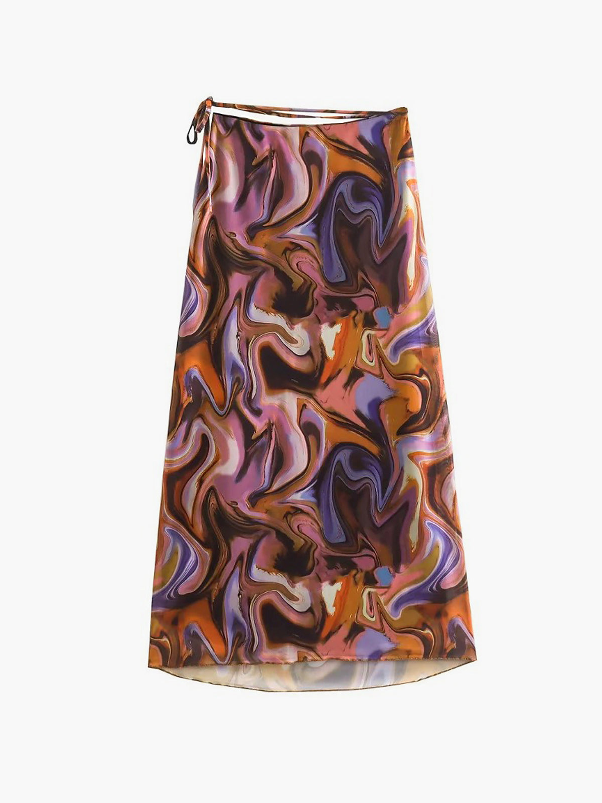 Watermarble Mesh Tie Waist Midi Skirt