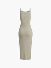 Square Neck Ribbed Strap Midi Dress