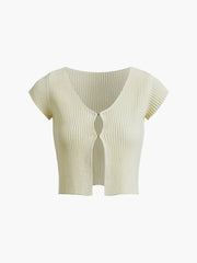 Leisure Hook-and-Eye Knit Crop Shirt