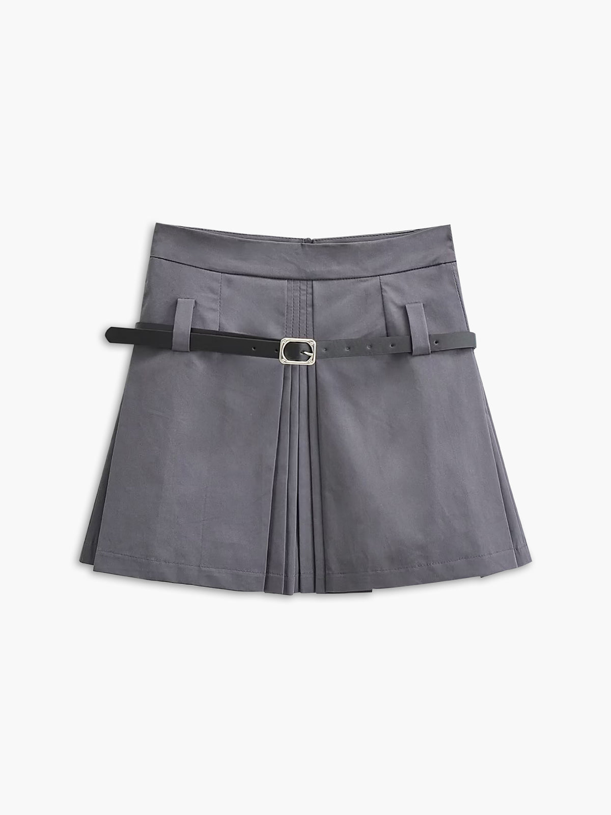 Basic Belted Pleated Skirt