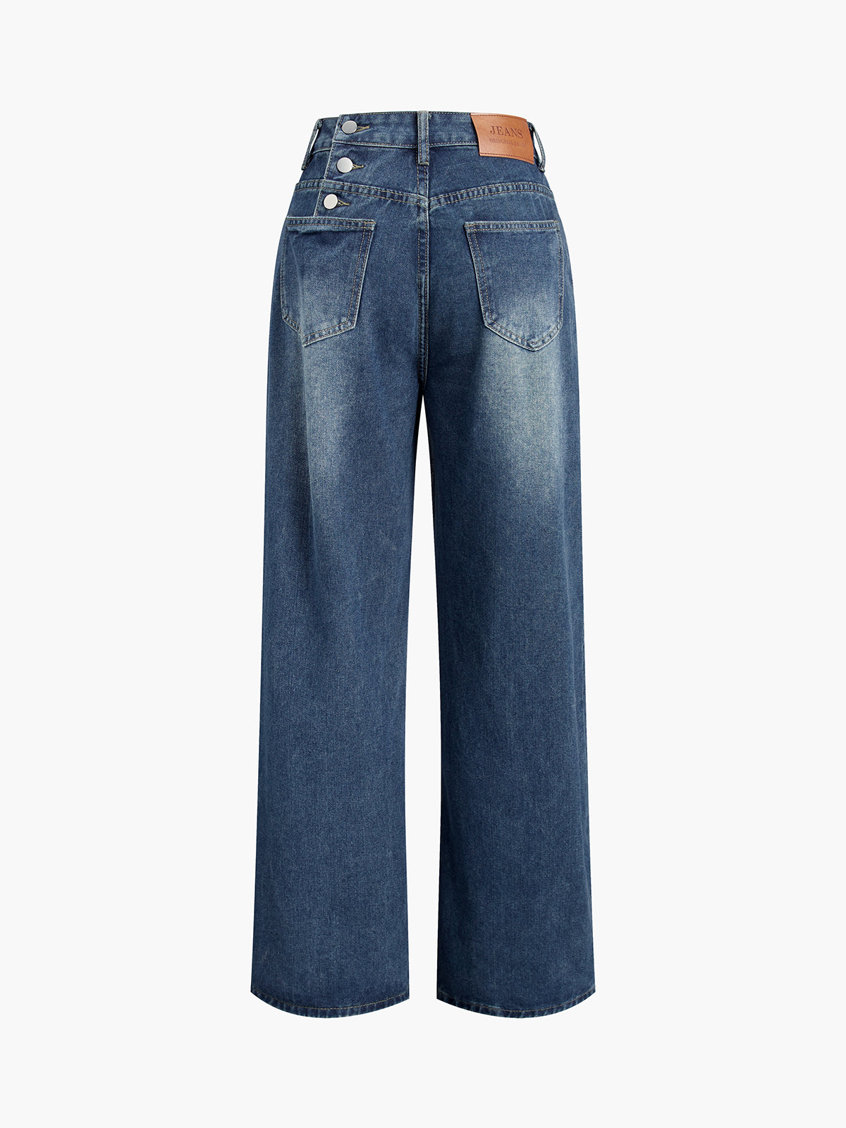 Three Button Baggy Wide Leg Boyfriend Jeans