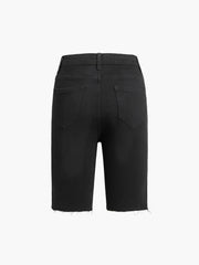 Black Denim Button Bermuda Short Jeans