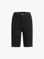 Black Denim Button Bermuda Short Jeans