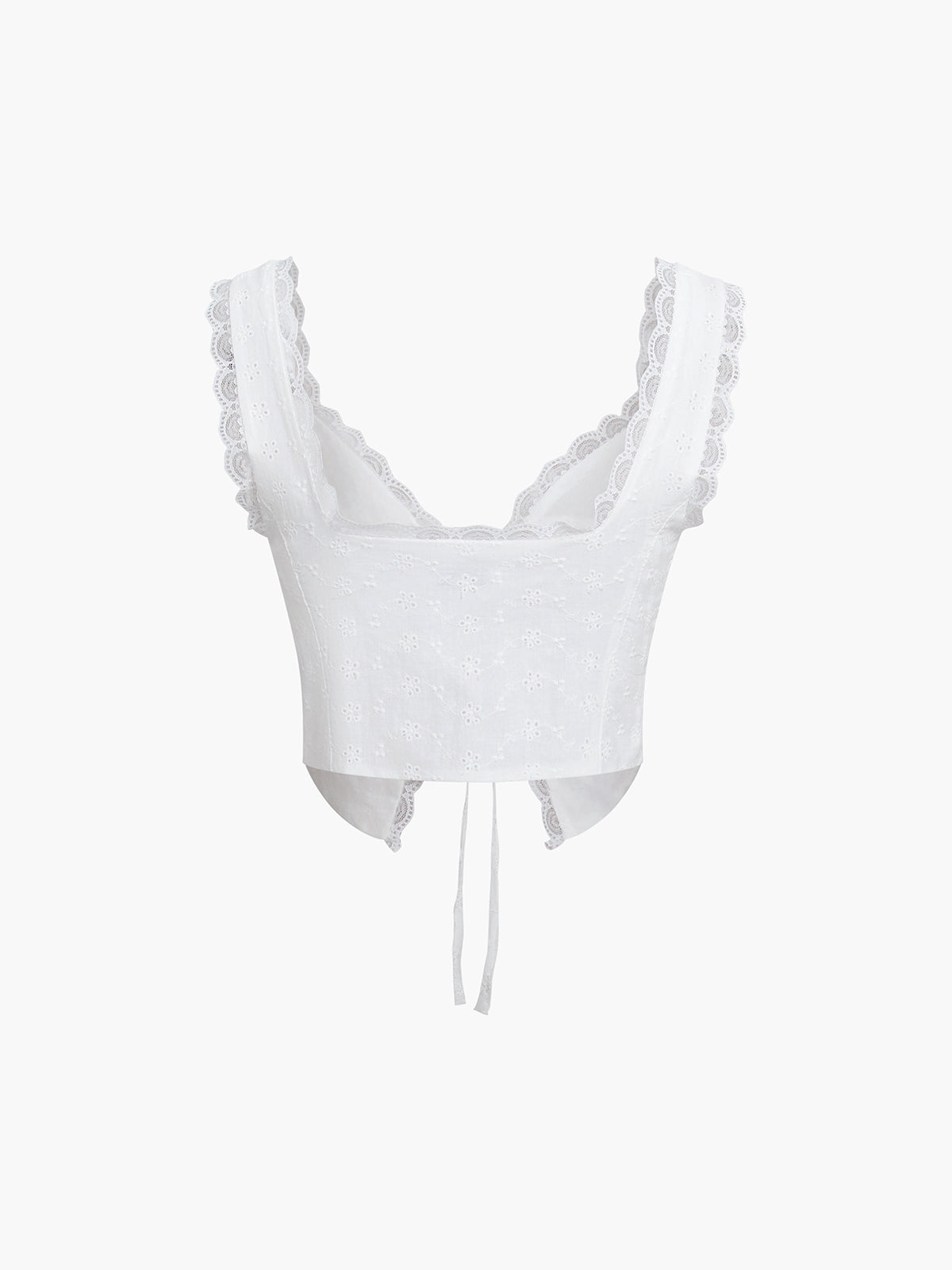 Fly Away Tie Front Eyelet Lace Trim Crop Top