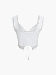 Fly Away Tie Front Eyelet Lace Trim Crop Top