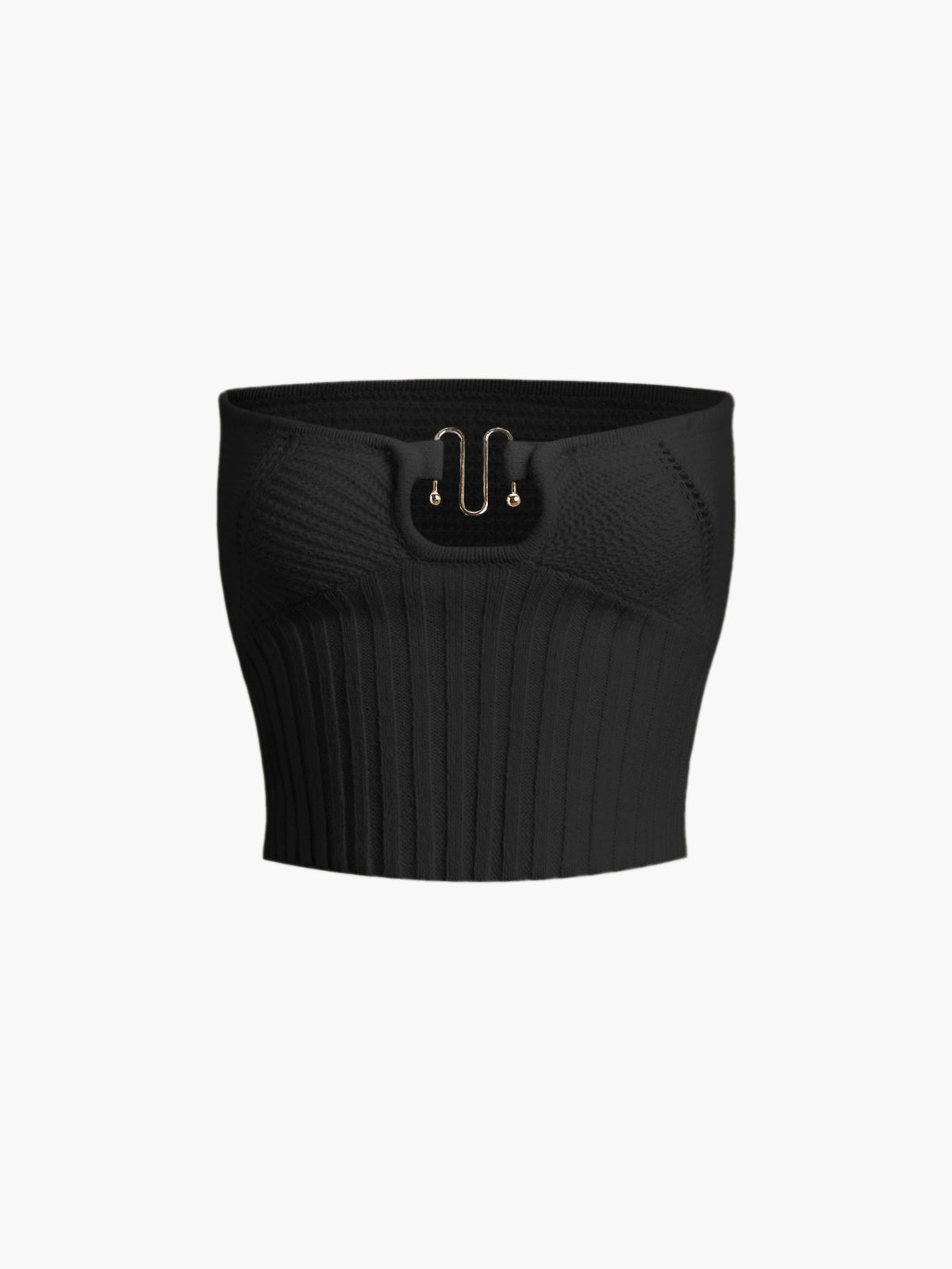 M Shape Ring Ribbed Strapeless Tube Crop Top