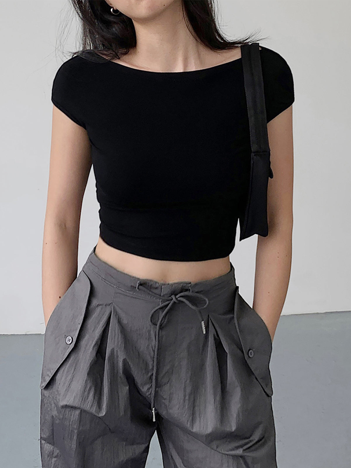 Basic Cap Sleeve Crop Shirt