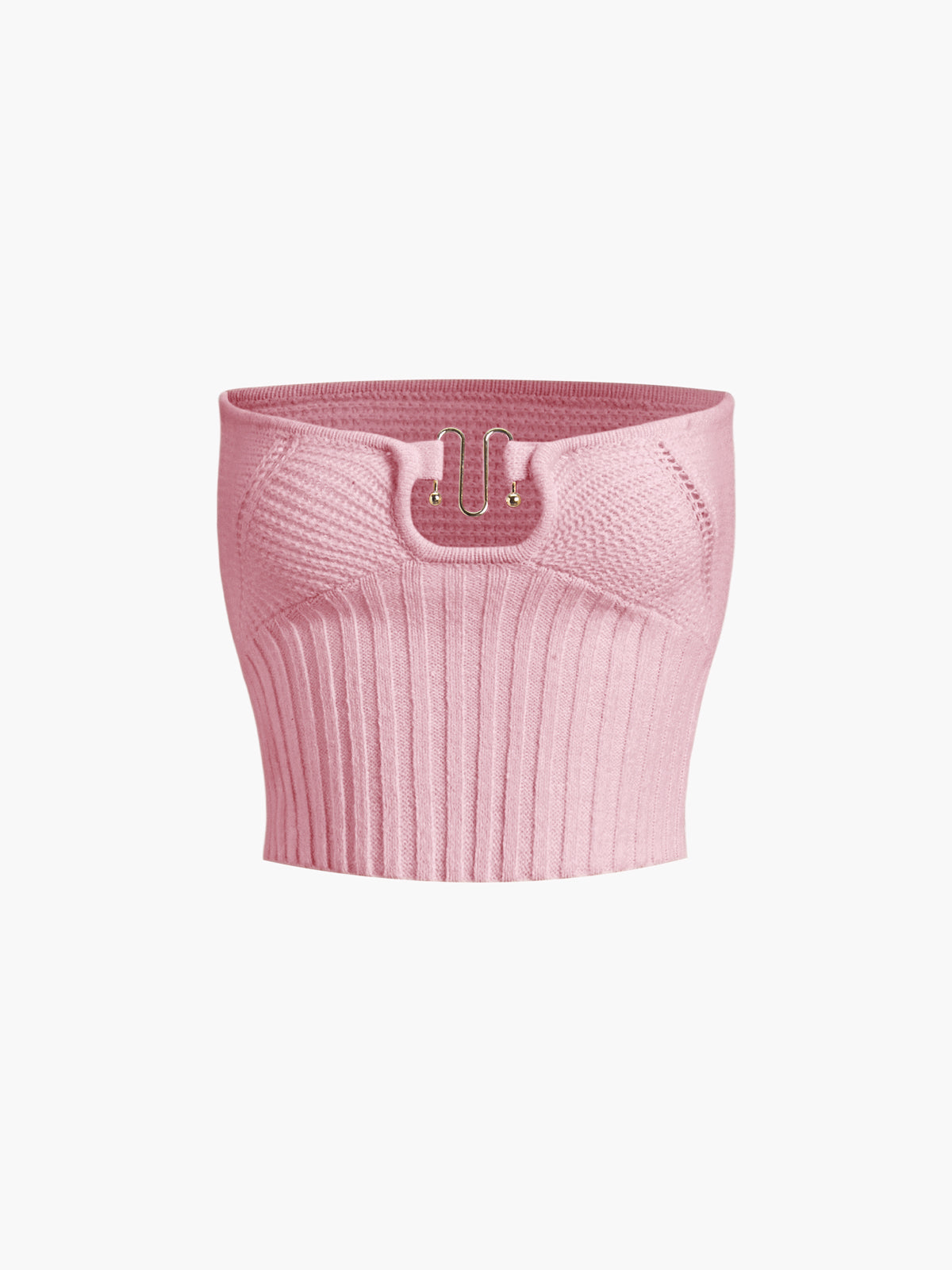 M Shape Ring Ribbed Strapeless Tube Crop Top