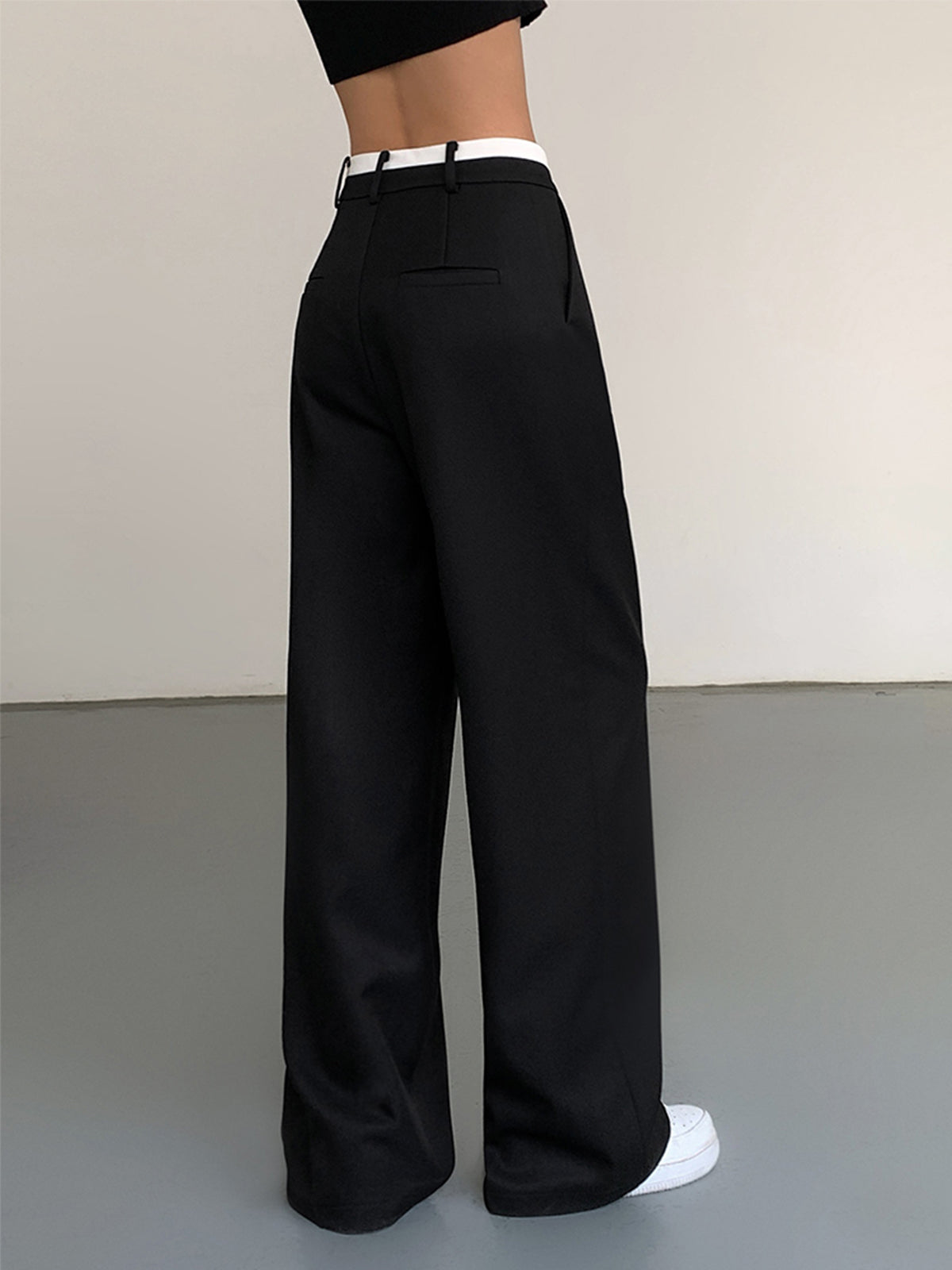 Full Length Contrast Trim Wide Leg Pants