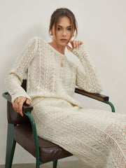 Eyelet Cable Knit Two Piece Skirt Set