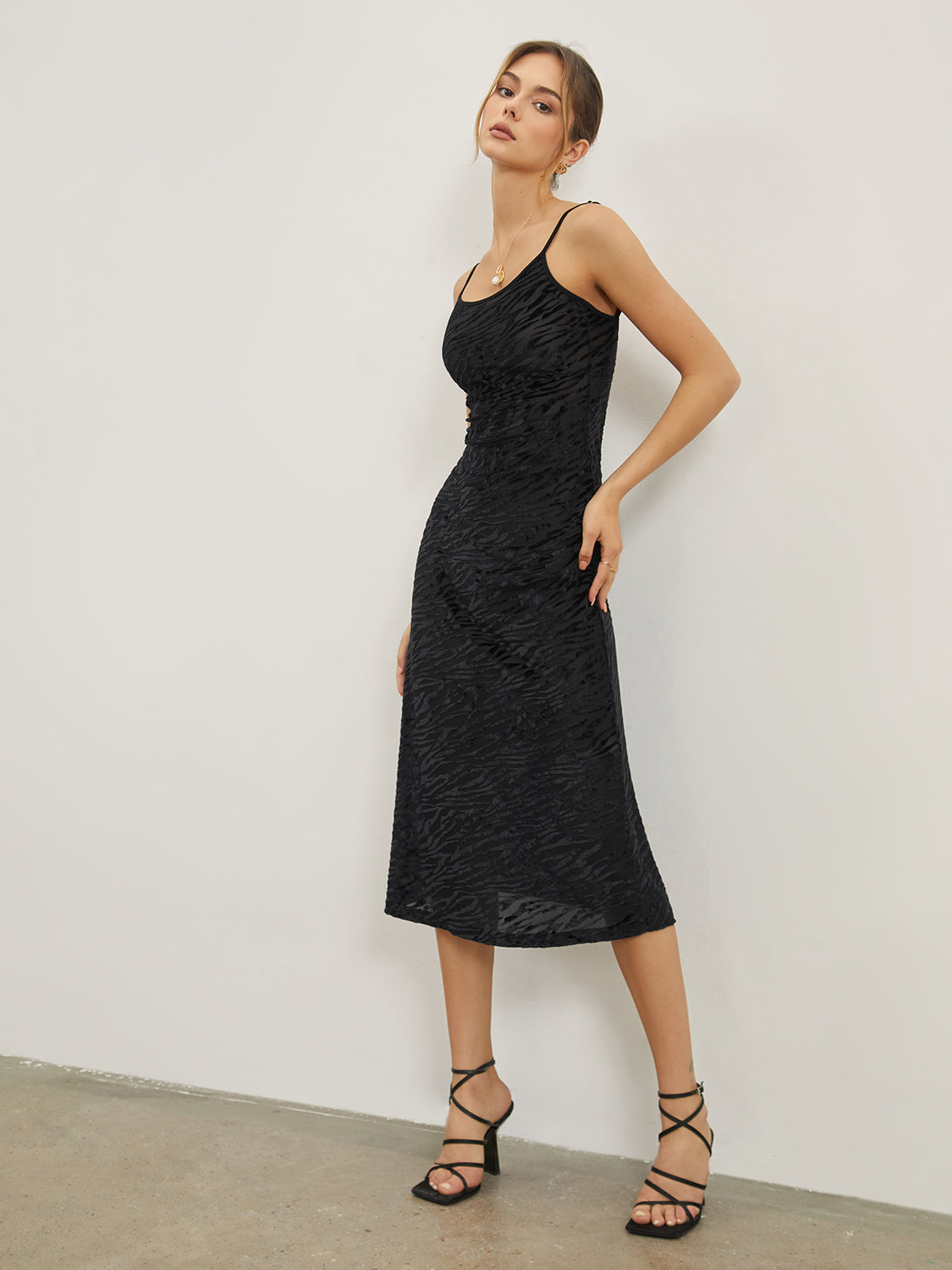 Jacquard Strap Midi Dress