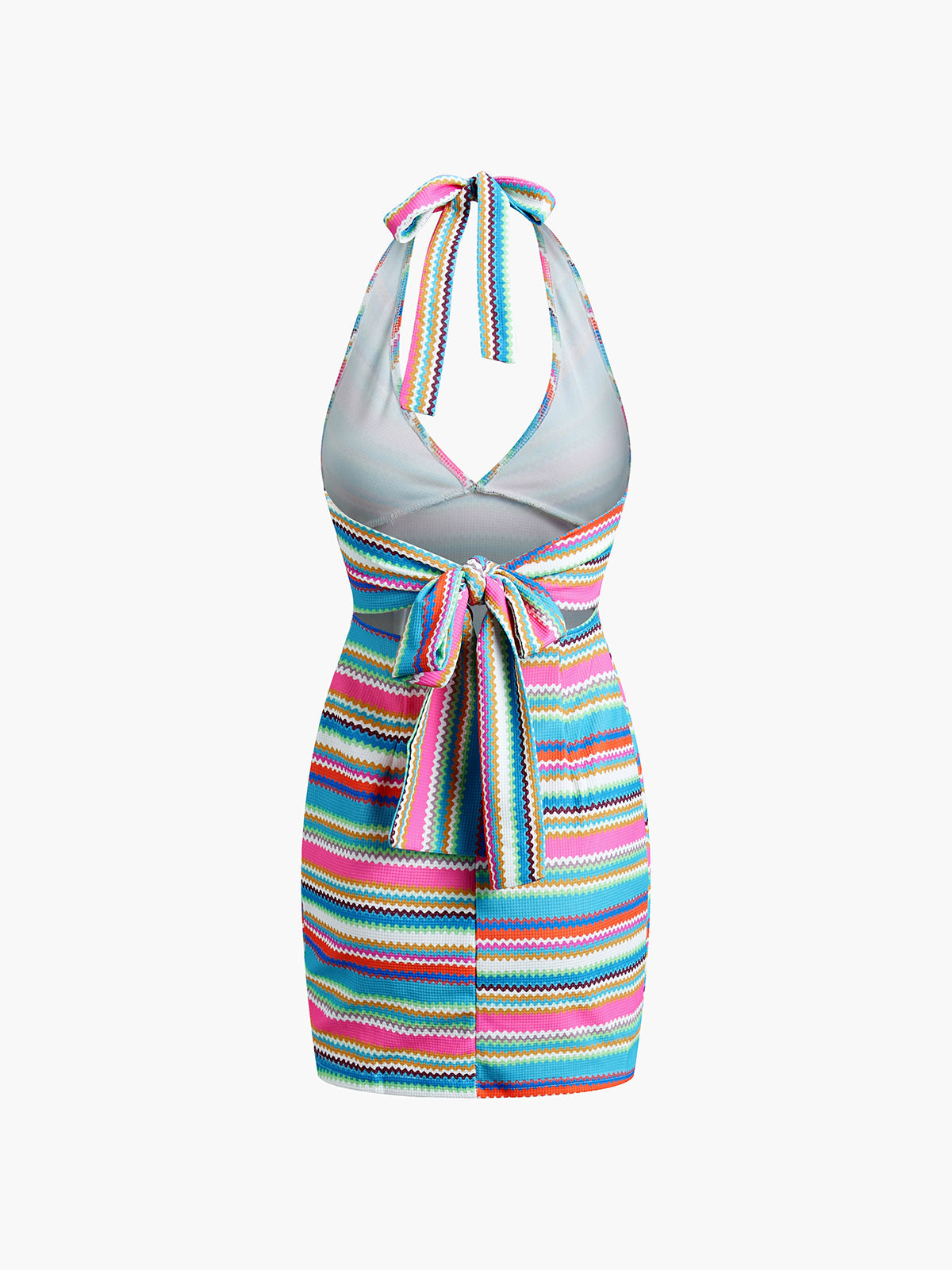 Rainbow Halter Open Back Short Dress