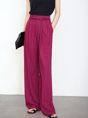 Full Length String Decor Pleated Wide Leg Pants