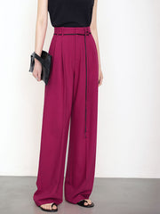 Full Length String Decor Pleated Wide Leg Pants