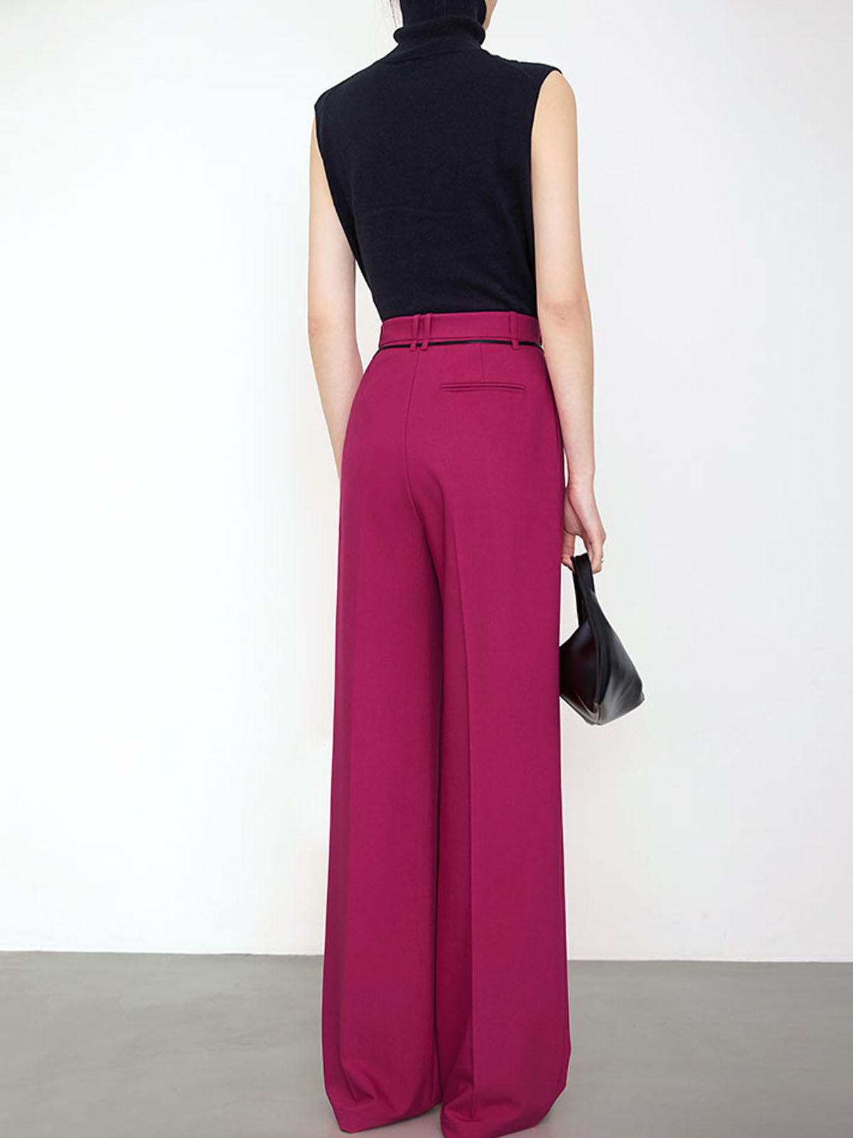 Full Length String Decor Pleated Wide Leg Pants