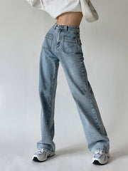 Buttoned Pockets Denim Straight Leg Jeans