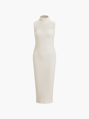 Mock Neck Ribbed Bodycon Long Dress