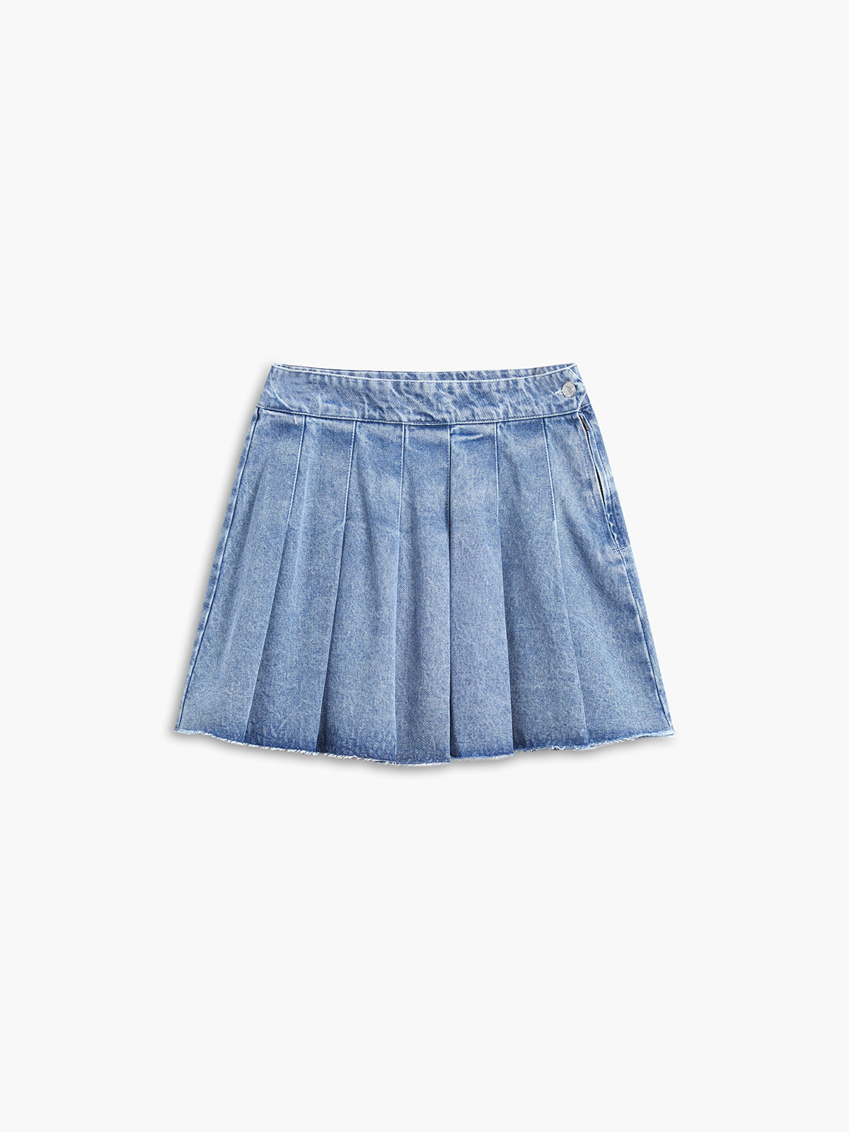 Pleat Buttoned Denim Skirt