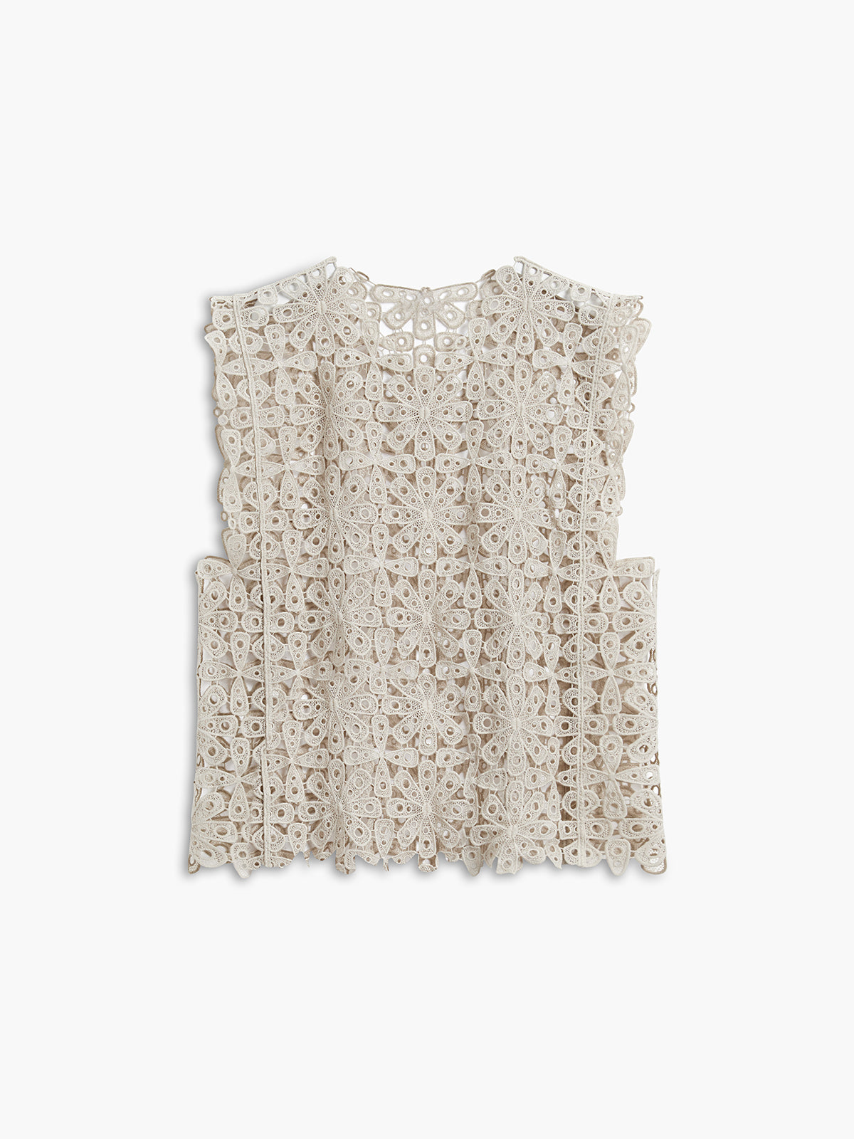 Notched Hem Floral Crochet Eyelet Tank Top